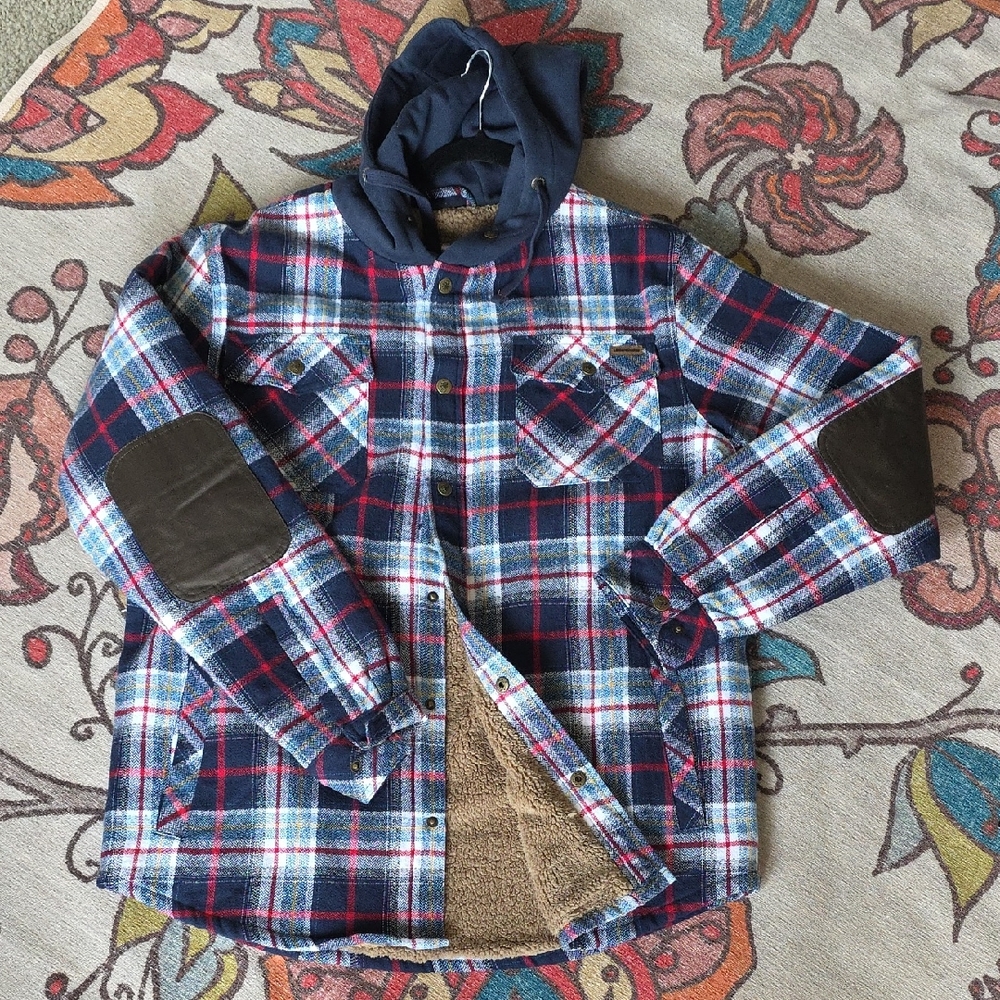 Legendary Whitetails Men's Blue Plaid Shirt Jacket Sherpa Large
